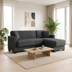 Corner sofa bed reversible with storage space Stashio pakoworld anthracite fabric 202x143x84cm