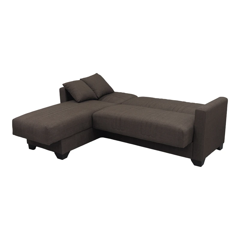 Corner sofa bed reversible with storage space Stashio pakoworld brown fabric 202x143x84cm