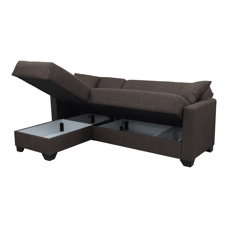 Corner sofa bed reversible with storage space Stashio pakoworld brown fabric 202x143x84cm