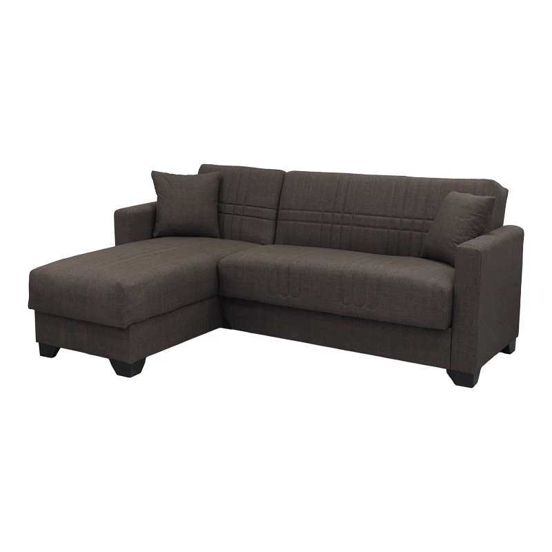 Corner sofa bed reversible with storage space Stashio pakoworld brown fabric 202x143x84cm