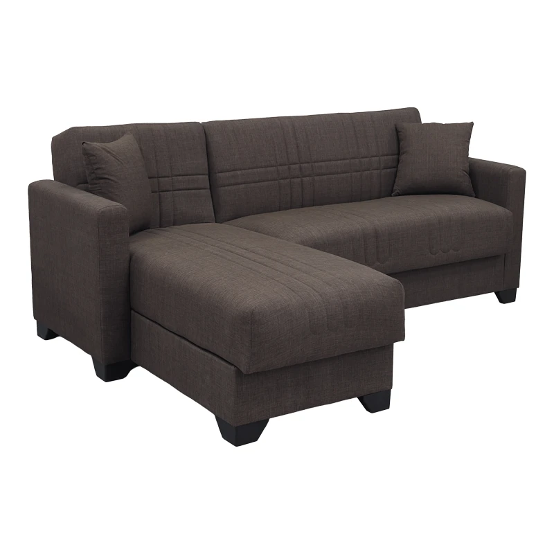 Corner sofa bed reversible with storage space Stashio pakoworld brown fabric 202x143x84cm