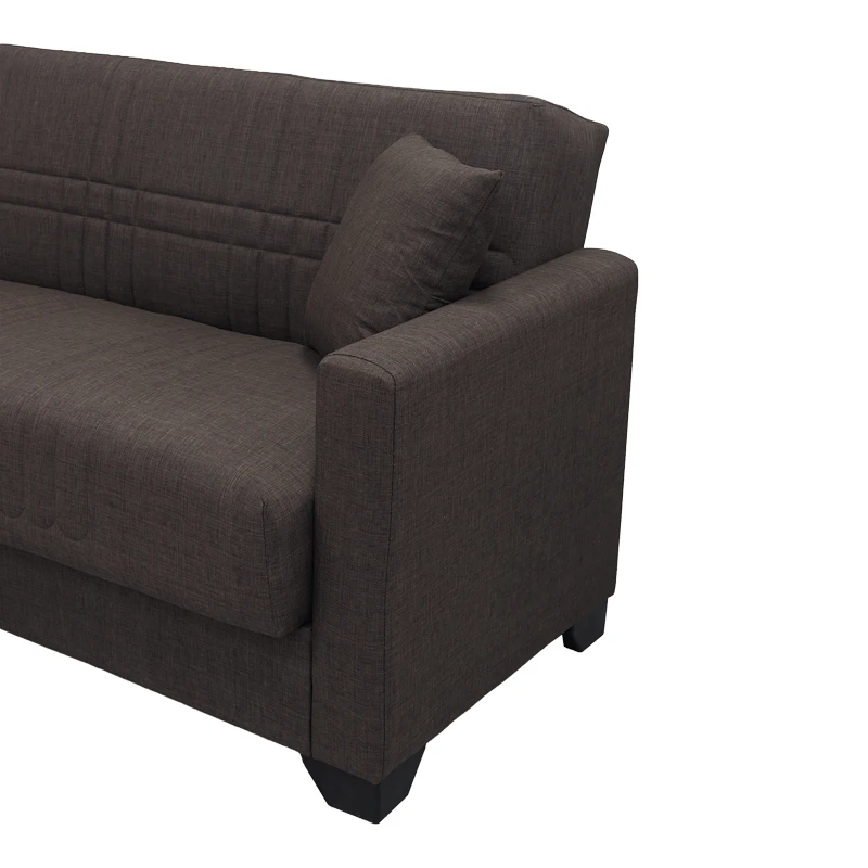 Corner sofa bed reversible with storage space Stashio pakoworld brown fabric 202x143x84cm
