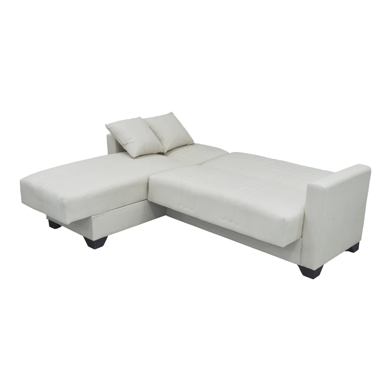 Corner sofa bed reversible with storage space Stashio pakoworld cream fabric 202x143x84cm