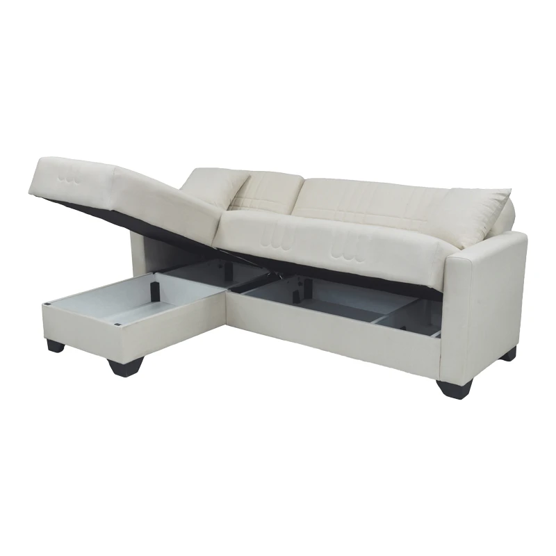 Corner sofa bed reversible with storage space Stashio pakoworld cream fabric 202x143x84cm