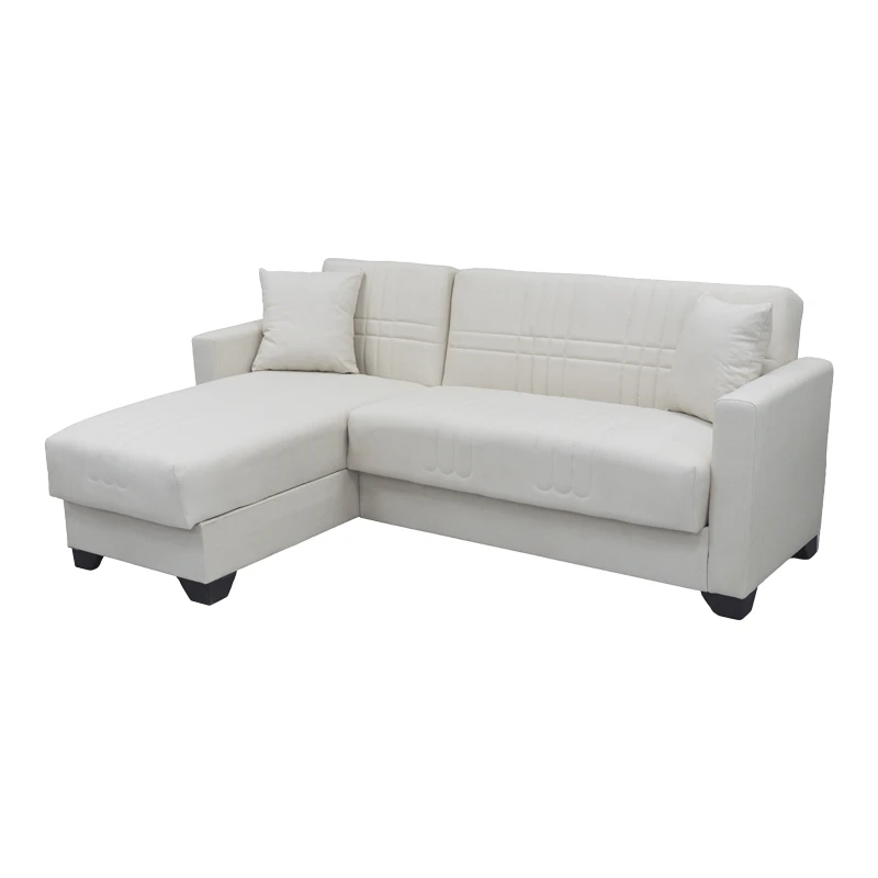 Corner sofa bed reversible with storage space Stashio pakoworld cream fabric 202x143x84cm