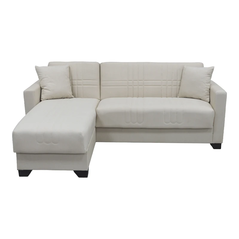 Corner sofa bed reversible with storage space Stashio pakoworld cream fabric 202x143x84cm