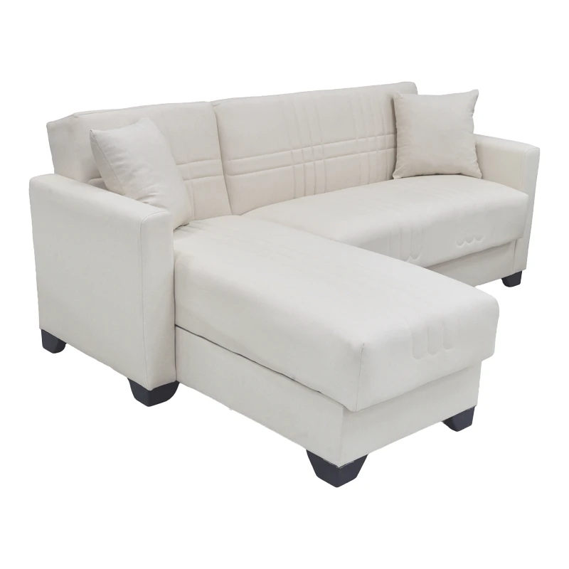 Corner sofa bed reversible with storage space Stashio pakoworld cream fabric 202x143x84cm