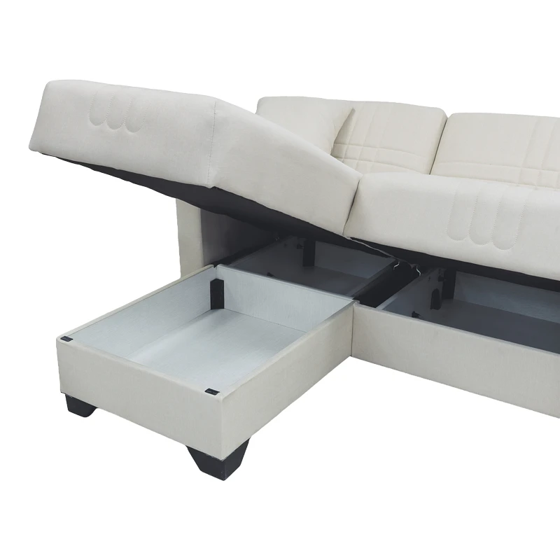 Corner sofa bed reversible with storage space Stashio pakoworld cream fabric 202x143x84cm