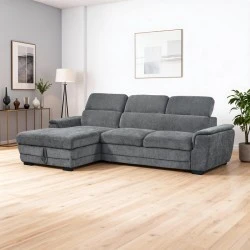 Γωνιακός καναπές-κρεβάτι αριστερή γωνία Dreamora pakoworld με αποθηκευτικό ύφασμα ανθρακί 270x167x82εκ