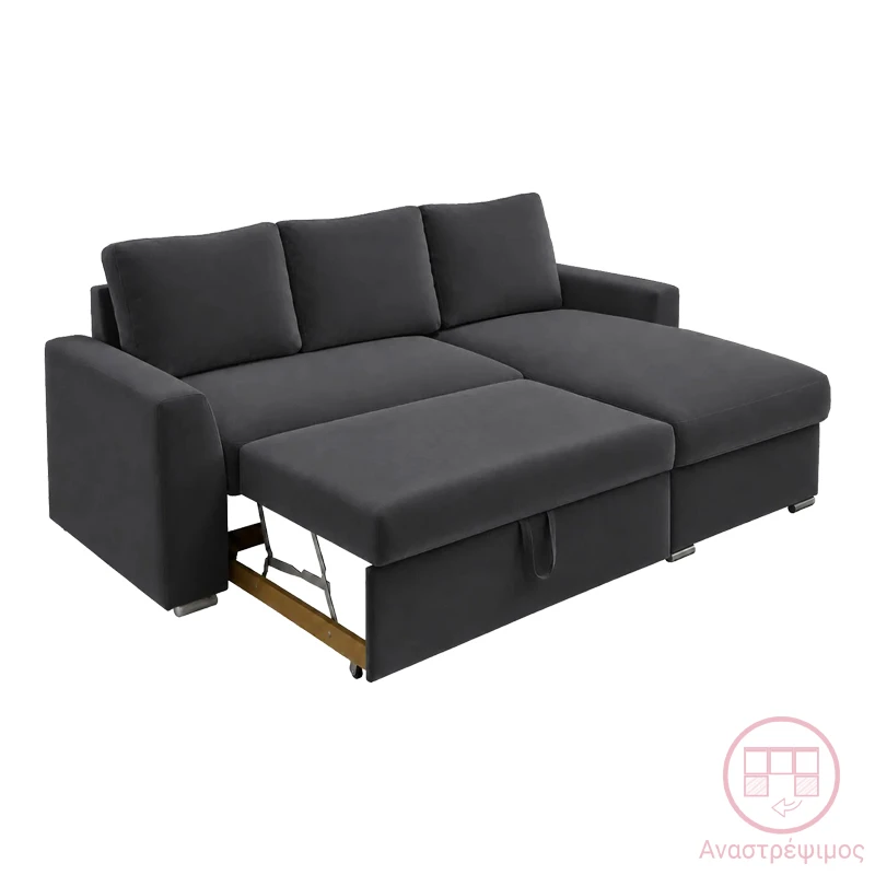 Βelle pakoworld reversible corner sofa bed anthracite fabric 236x164x88cm
