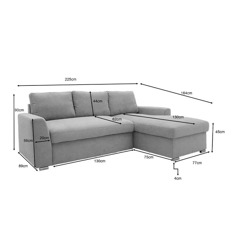 Βelle pakoworld reversible corner sofa bed anthracite fabric 236x164x88cm