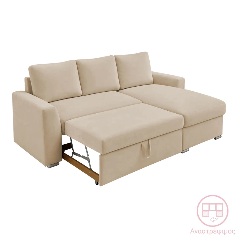 Belle pakoworld reversible corner sofa bed beige fabric 236x164x88cm