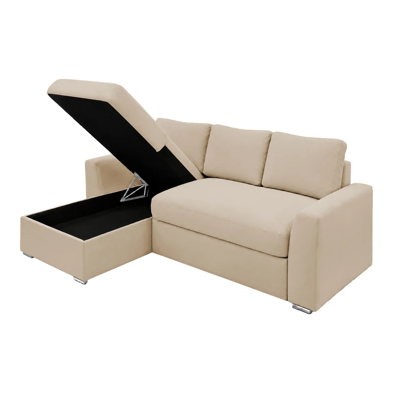Belle pakoworld reversible corner sofa bed beige fabric 236x164x88cm