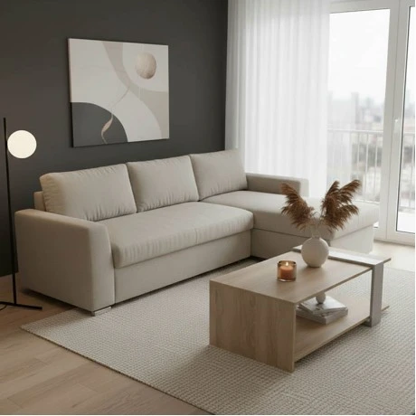 Corner sofa-bed right corner Belle pakoworld beige 236x164x88cm
