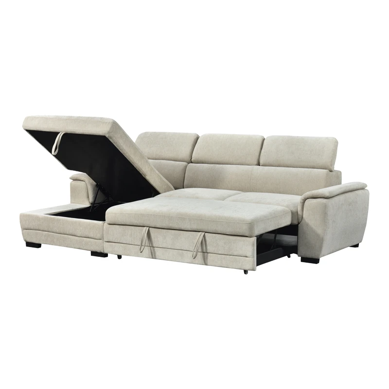 Dreamora right corner pakoworld corner sofa bed with storage space beige fabric 270x167x82cm