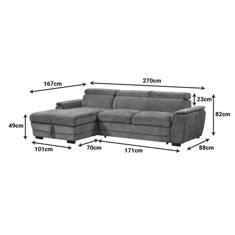 Dreamora right corner pakoworld corner sofa bed with storage space beige fabric 270x167x82cm