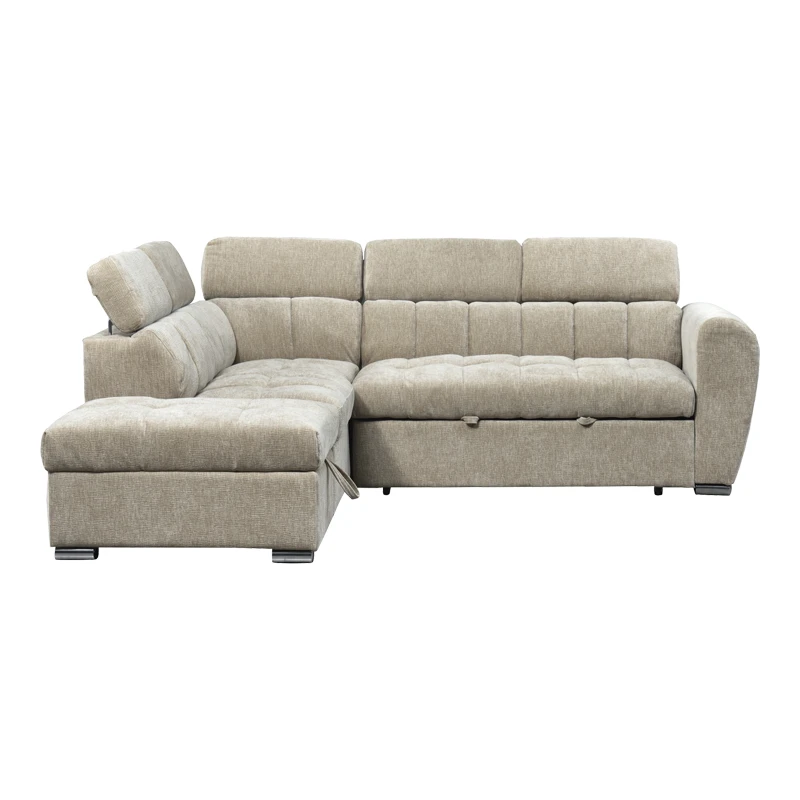 Corner sofa bed right corner Nuvora pakoworld with storage space beige fabric 244x225x79cm