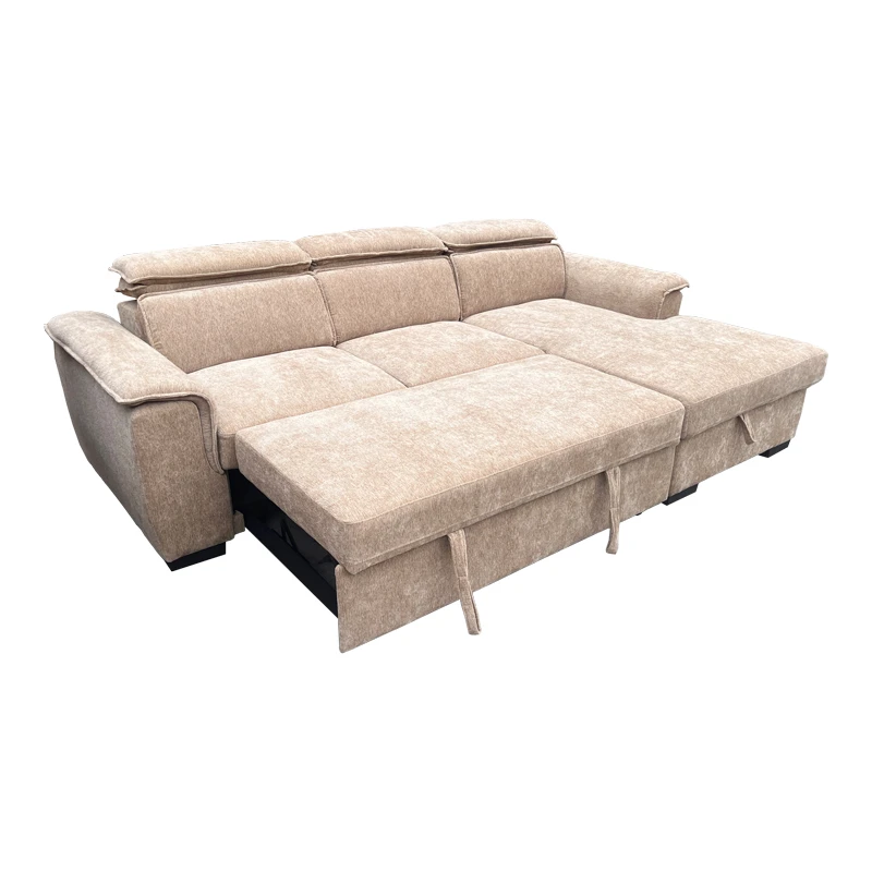 Left corner sofa-bed Lemance pakoworld beige fabric 255x168x82cm