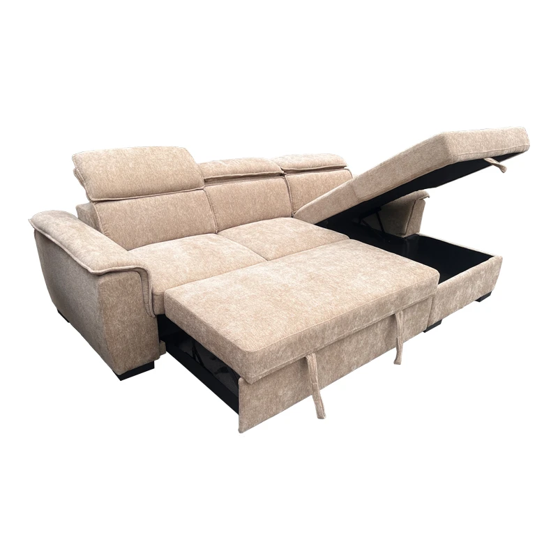 Left corner sofa-bed Lemance pakoworld beige fabric 255x168x82cm