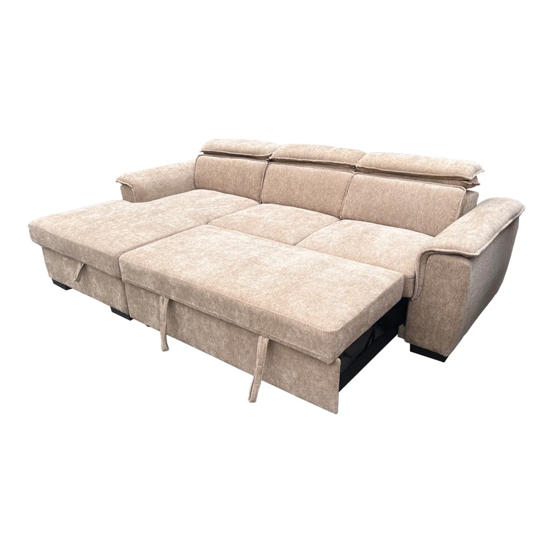 Right corner sofa-bed Lemance pakoworld beige fabric 255x168x82cm