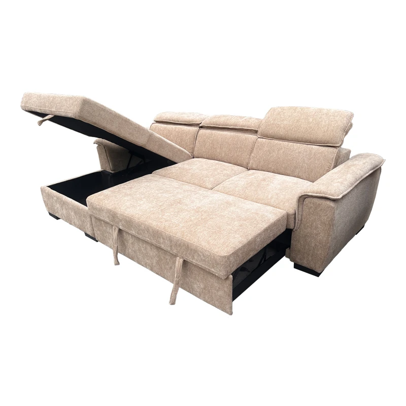 Right corner sofa-bed Lemance pakoworld beige fabric 255x168x82cm