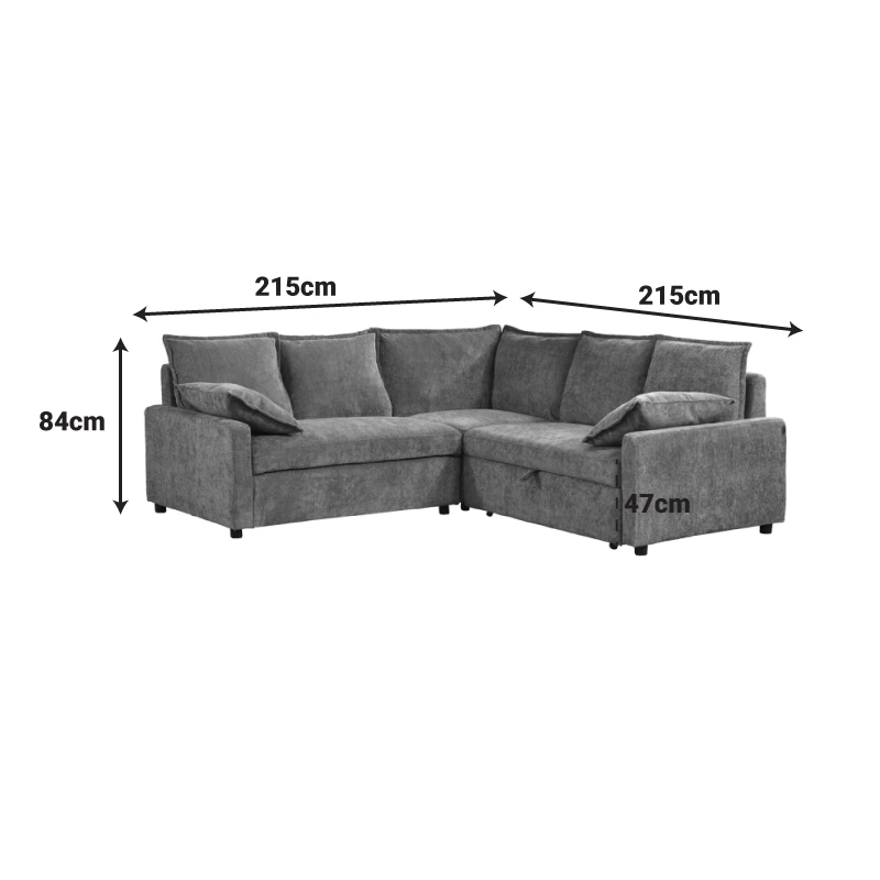 Corner sofa bed Lounivo pakoworld anthracite fabric 215x215x84cm