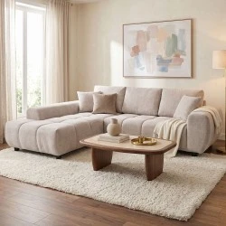Right corner sofa Londe pakoworld grey beige fabric 273x211x92cm Right corner sofa Londe pakoworld grey beige fabric 273x211x92cm