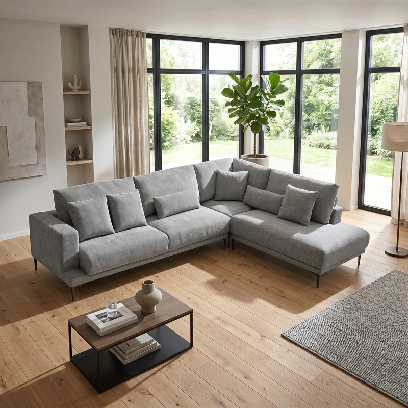 Left corner sofa Maliva pakoworld grey fabric 280x210x100cm