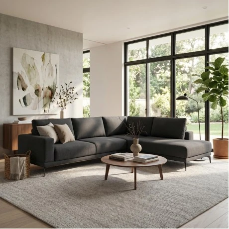 Left corner sofa Selio pakoworld anthracite fabric 300x240x100cm