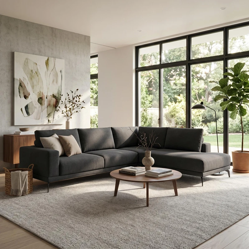 Left corner sofa Selio pakoworld anthracite fabric 300x240x100cm