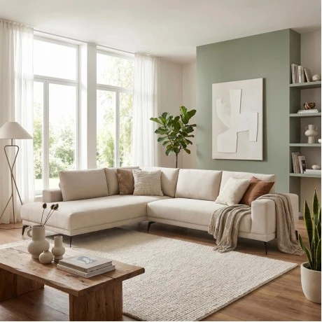 Right corner sofa Selio pakoworld beige fabric 240x109x87cm