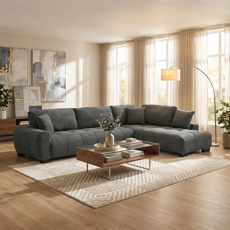 Corner sofa Vaneto pakoworld left corner anthracite fabric 287x208x85cm