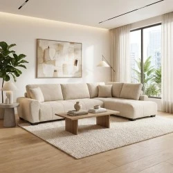 Corner sofa Vaneto pakoworld left corner beige fabric 287x208x85cm Corner sofa Vaneto pakoworld left corner beige fabric 287x208x85cm
