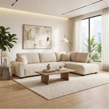 Corner sofa Vaneto pakoworld left corner beige fabric 287x208x85cm