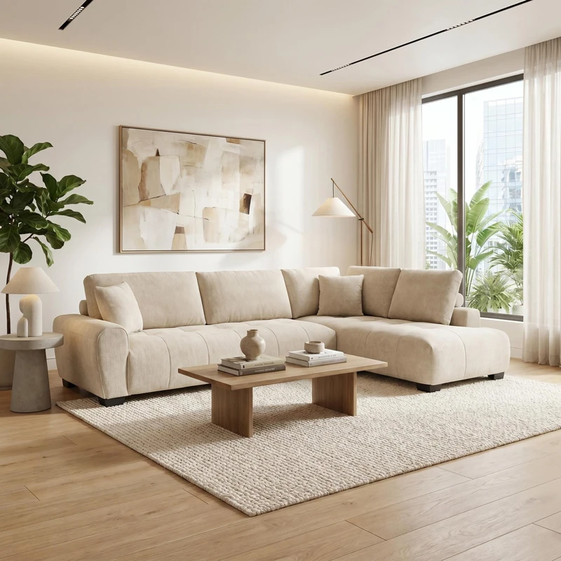 Corner sofa Vaneto pakoworld left corner beige fabric 287x208x85cm