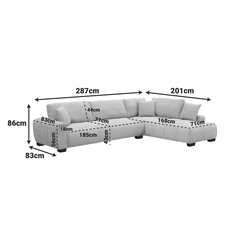 Corner sofa Vaneto pakoworld left corner beige fabric 287x208x85cm
