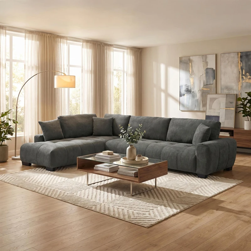 Corner sofa Vaneto pakoworld right corner anthracite fabric 287x208x85cm
