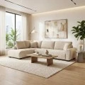 Corner sofa Vaneto pakoworld right corner beige fabric 287x208x85cm