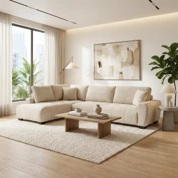 Corner sofa Vaneto pakoworld right corner beige fabric 287x208x85cm Corner sofa Vaneto pakoworld right corner beige fabric 287x208x85cm