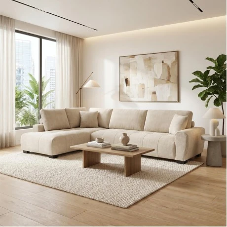 Corner sofa Vaneto pakoworld right corner beige fabric 287x208x85cm
