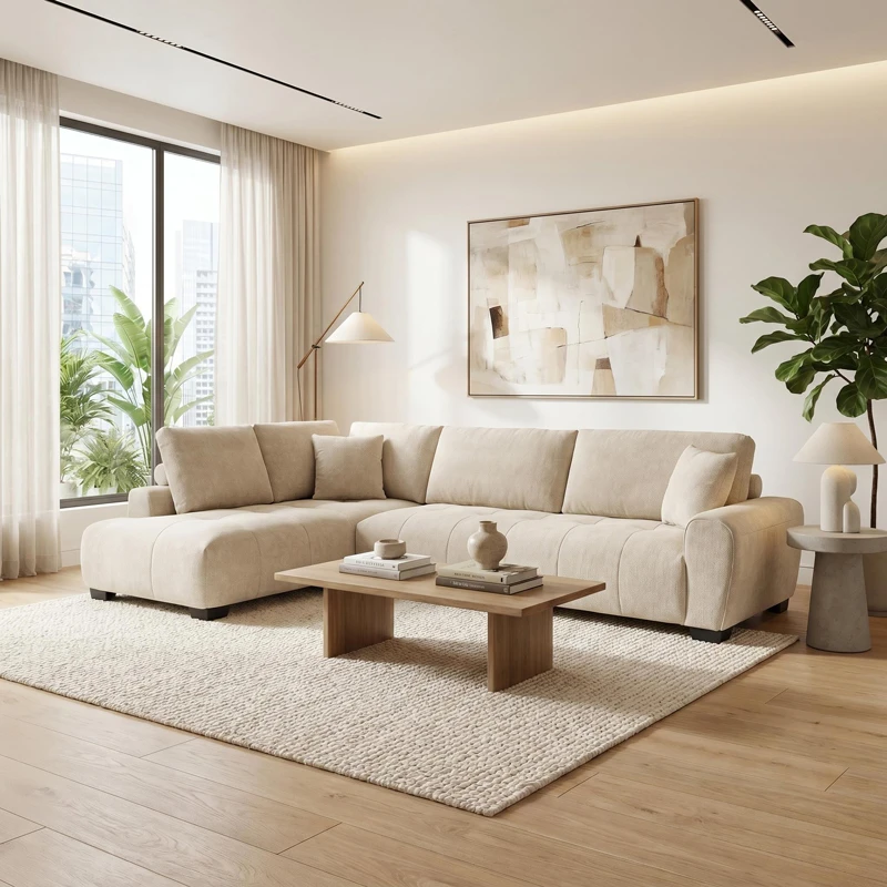 Corner sofa Vaneto pakoworld right corner beige fabric 287x208x85cm