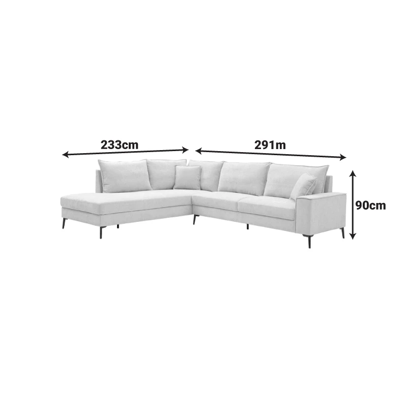 Right corner sofa Zenqua pakoworld grey fabric 291x233x90cm