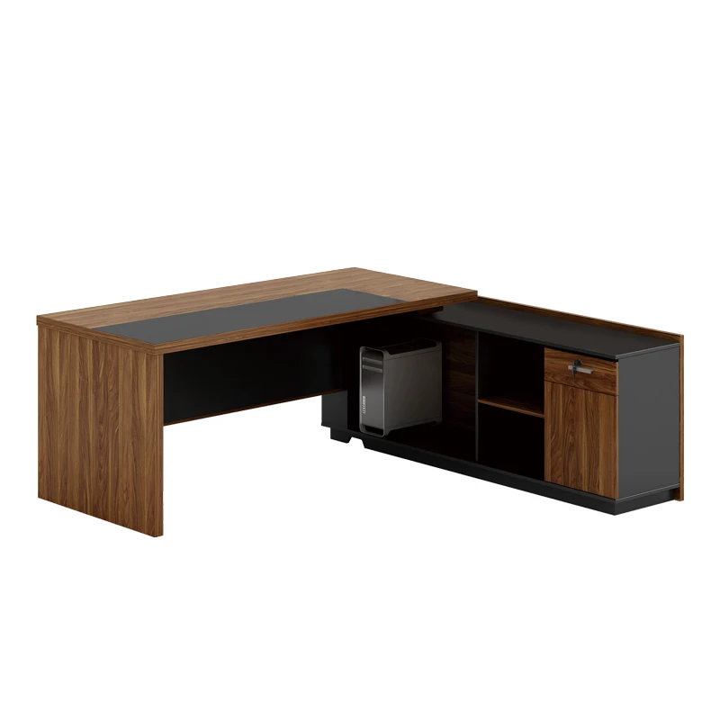 Desk with right corner Oscar pakoworld melamine in walnut-charcoal shade 220x180x76cm