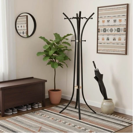 Bamile pakoworld clothes rack black metal and natural rubberwood 51x63x175cm