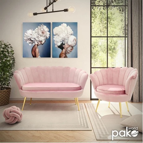2 seat sofa Daimon pakoworld velvet pink 134x70x77cm