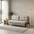 2-seater sofa - bed Fancy pakoworld fabric beige-black metal legs 150x98x70cm