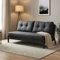 2seat sofa-bed Fancy pakoworld with fabric in dark grey color and black leg 150x92x77cm
