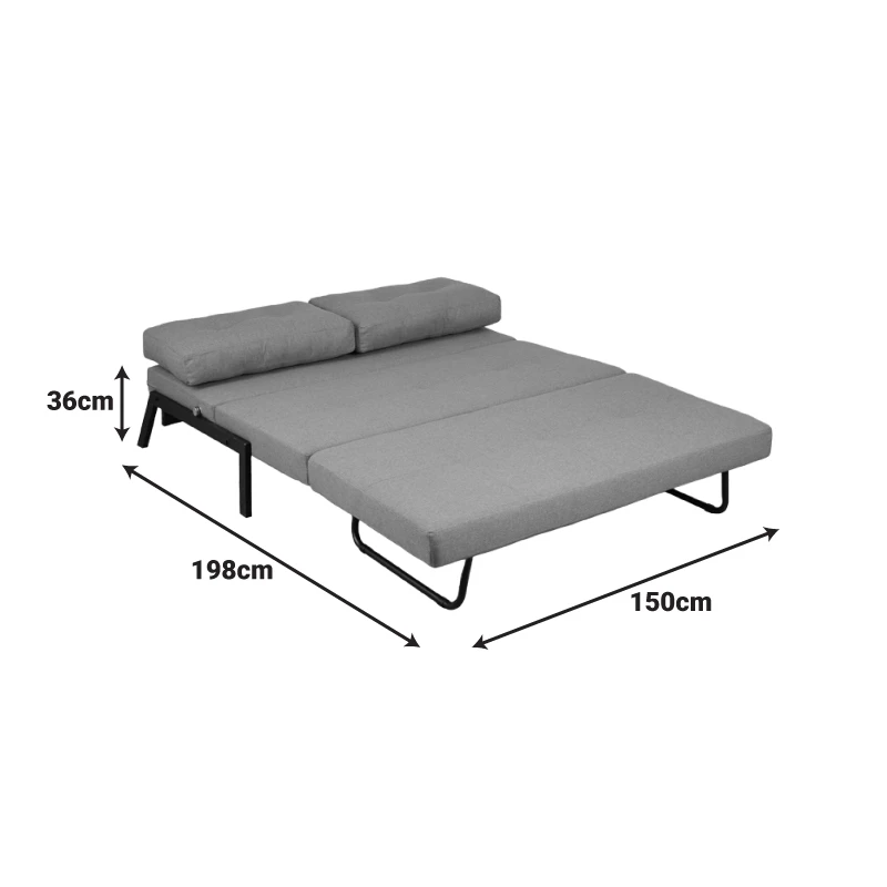 2seat sofa-bed Fancy pakoworld with fabric in dark grey color and black leg 150x92x77cm