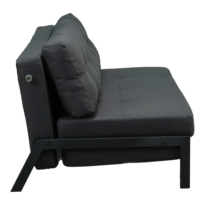 2seat sofa-bed Fancy pakoworld with fabric in dark grey color and black leg 150x92x77cm