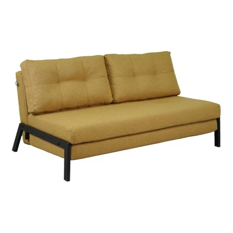 2seat sofa-bed Fancy pakoworld with fabric in yellow color and black leg 150x92x77cm